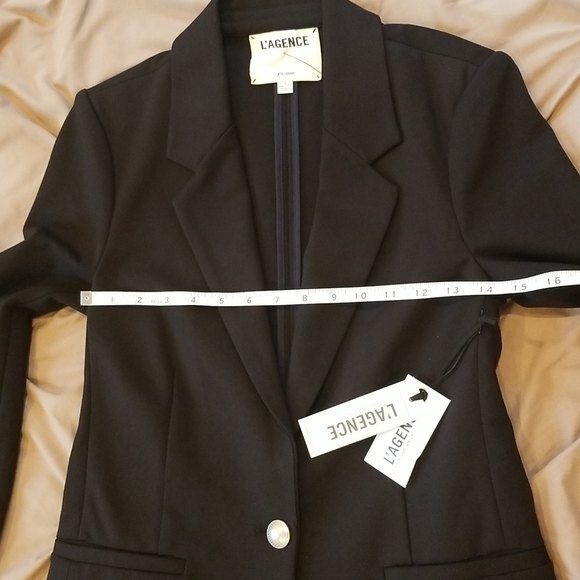 L'AGENCE Solid One Button Notch Lapel Ponte Blazer, Black, size 2 - Picture 12 of 16